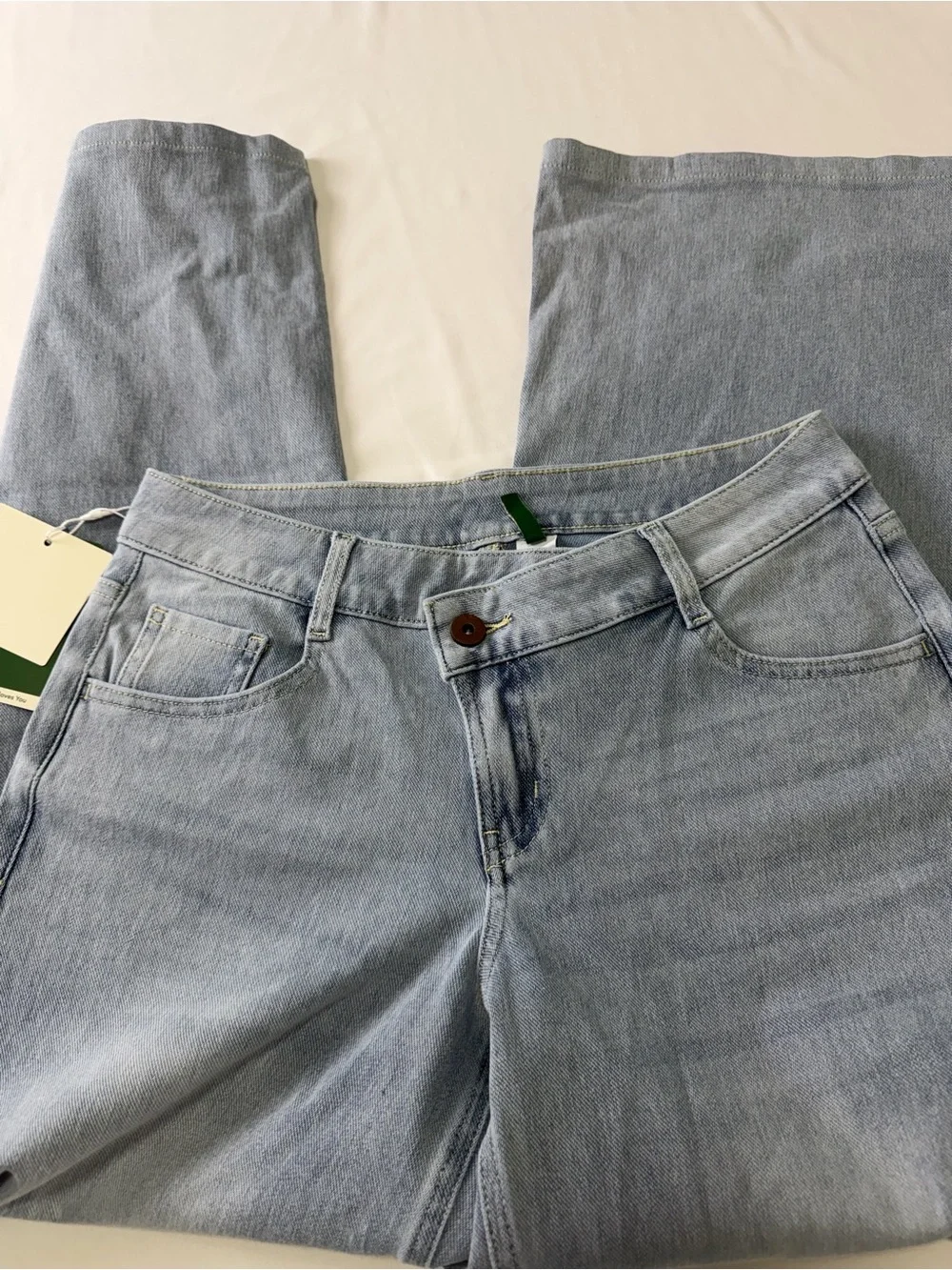 HALARA Light Blue Asymmetrical Wide-Leg Denim Jeans - Picture 12 of 14